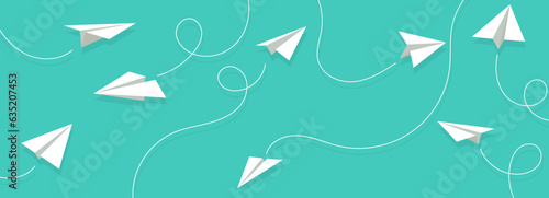 Motifs d'avions en origami - Arrière-plan avec des avions en papier qui volent - Invitation au voyage - Environnement scolaire, écoliers qui lancent des avions - Technique de pliage - Enfance