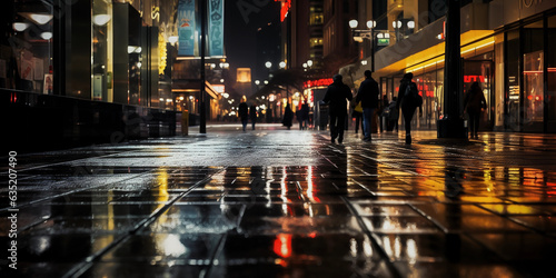 Abstract street photography at midnight, high contrast, shadows and highlights, bustling nightlife, city lights in bokeh