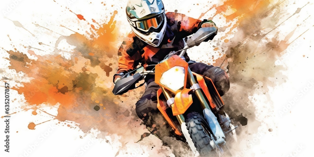 AI Generated. AI Generative. Enduro moto cross offroad motorbike motorcycle dirty road outdoor watercolor paint draw art. Graphic Art AI Generated. AI Generative. Enduro moto cross offroad motorbike motorcycle dirty road outdoor watercolor paint draw art. Graphic Art