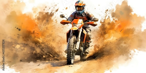 AI Generated. AI Generative. Enduro moto cross offroad motorbike motorcycle dirty road outdoor watercolor paint draw art. Graphic Art