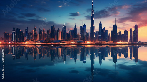 Stunning cityscape of Dubai  showcasing the juxtaposition of traditional architecture and modern skyscrapers at twilight