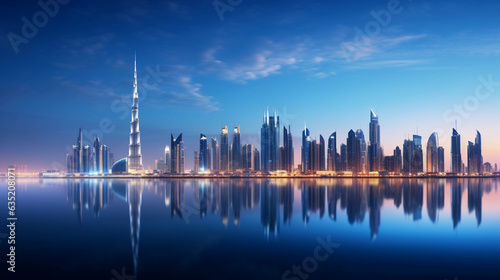 Stunning cityscape of Dubai, showcasing the juxtaposition of traditional architecture and modern skyscrapers at twilight © Marco Attano