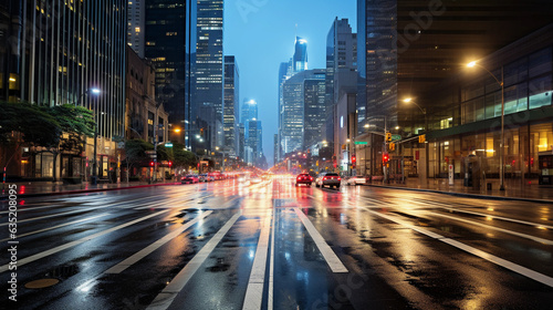 The hustle and bustle: Time - lapse inspired city scene, streams of car lights under the city's skyscrapers, energy of urban life © Marco Attano