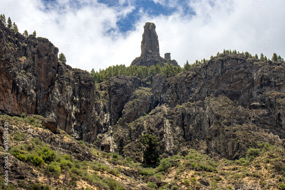 Near the town of Tejeda, Roque Nublo. This rocky monolith of erosive origin is one of the most unique and representative landscapes of the island of Gran Canaria, Spain.