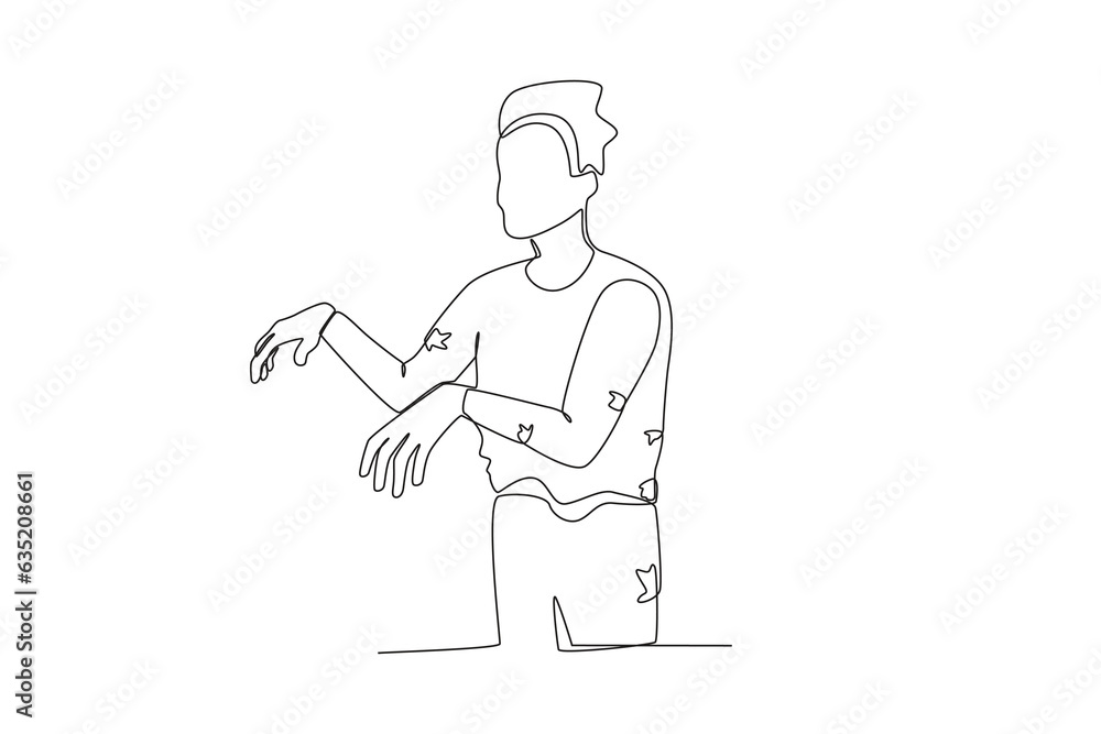 A man disguised as a zombie. Halloween one-line drawing A man disguised as a zombie. Halloween one-line drawing