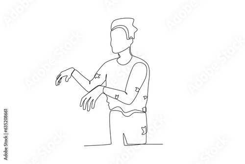 A man disguised as a zombie. Halloween one-line drawing