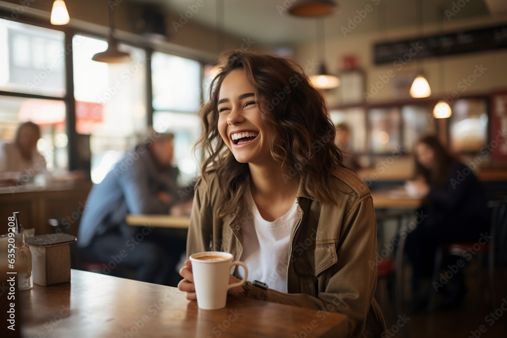 smiling woman in the cafeteria smiling woman in the cafeteria