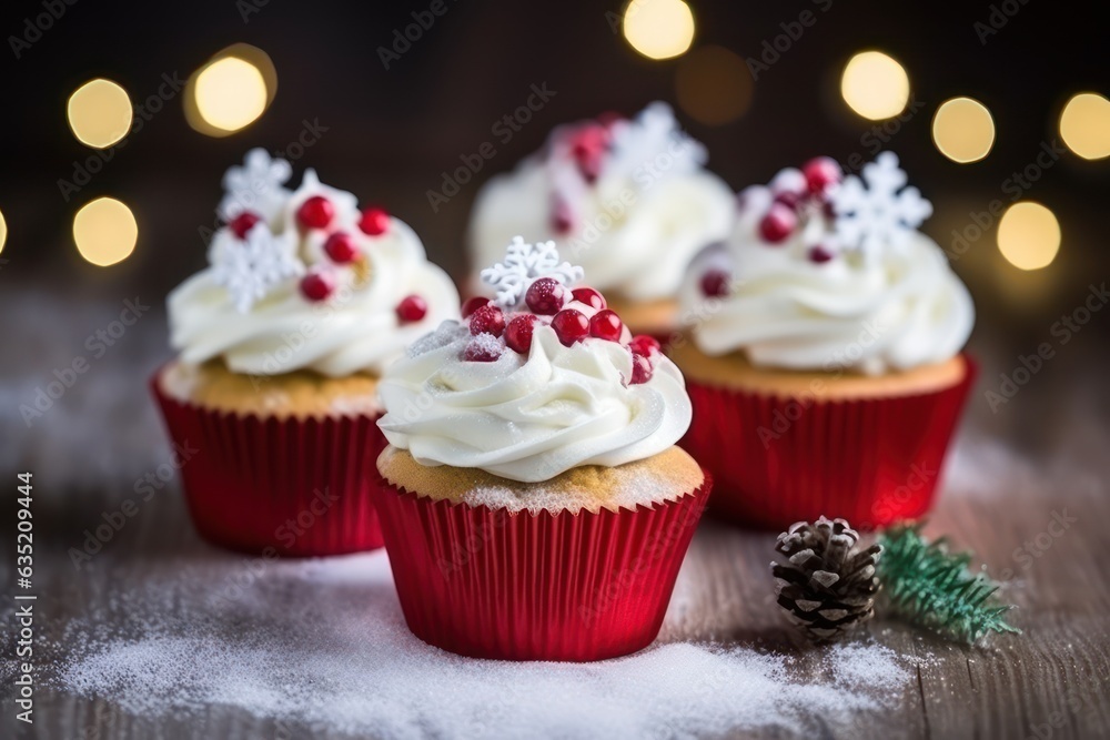 Christmas decoration on the cupcakes selective focus