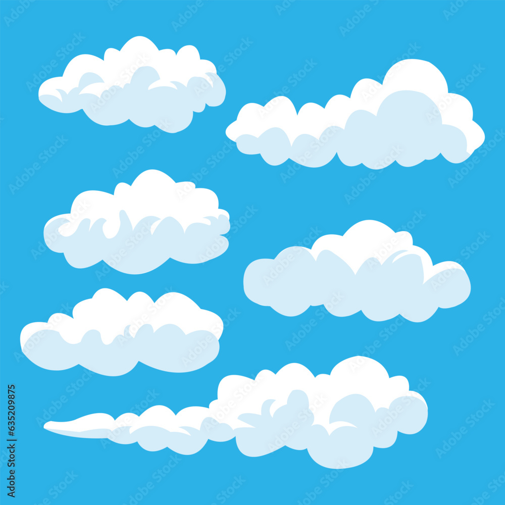 Blue sky with vector clouds Artistic Clouds in white color on sky blue background