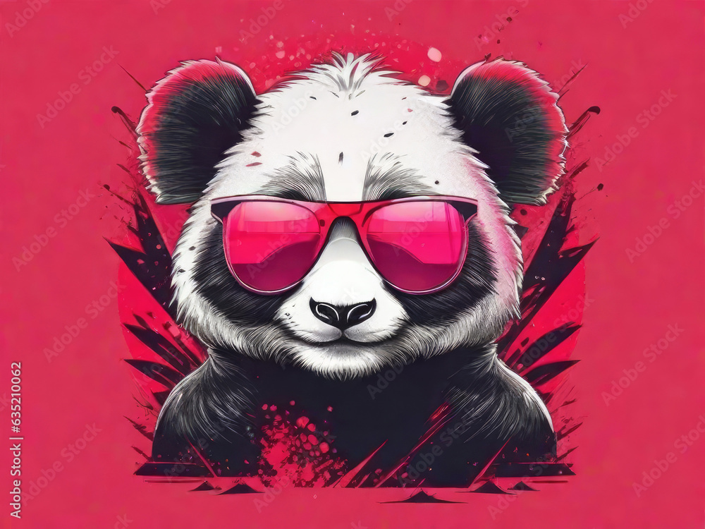 Cool panda illustration t-shirt design with vector style. Generative AI