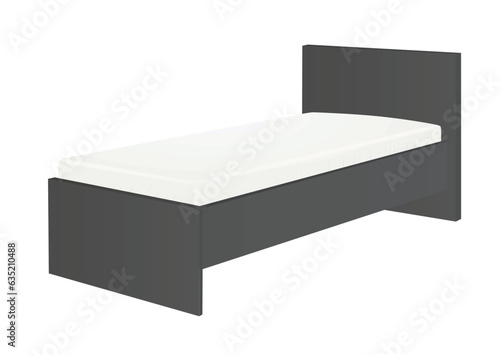 Grey single bed. vector illustration