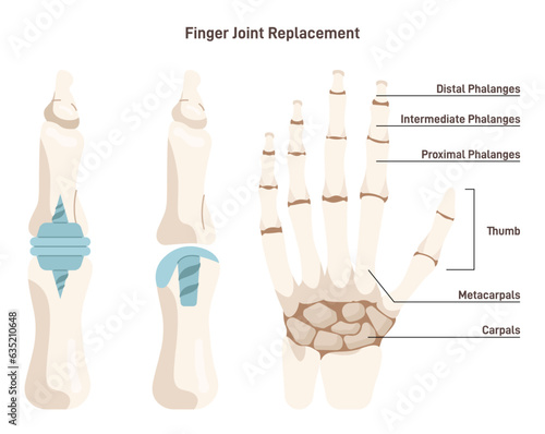 Joint implantation. Injured or distracted human joint replaced with artificial