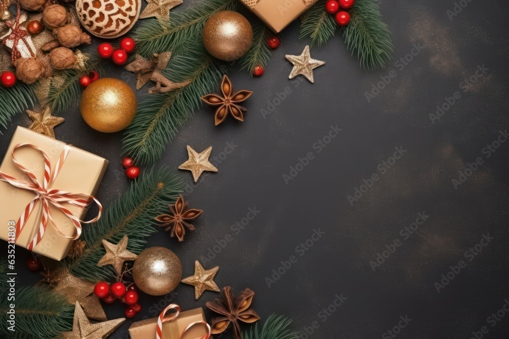 Christmas flat lay composition from various items Christmas flat lay composition from various items