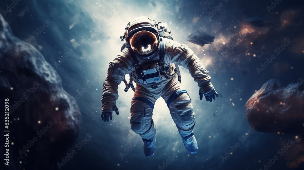 Astronaut flying zero gravity in space new quality universal colorful technology design illustrative image generative artificial intelligence Astronaut flying zero gravity in space new quality universal colorful technology design illustrative image generative artificial intelligence