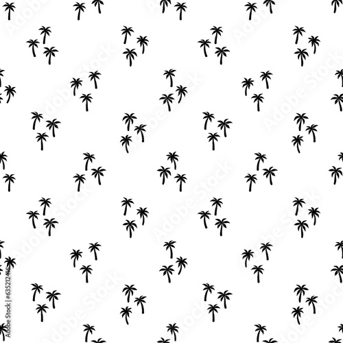 Palm tree seamless pattern. Repeating cute palms background for prints. Repeated modern flowers design. Sample texture black and white small silhouette. Repeat simple swatch. Vector illustration © Omeris