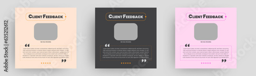 A satisfied customer left a 5-star review, Clients or customer testimonials social media post template design. Customer service feedback review poster banner.
