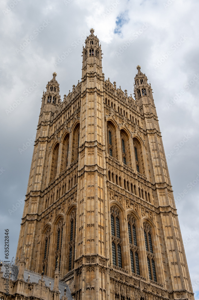 View of the landmark Victoria Tower at parliament in London.