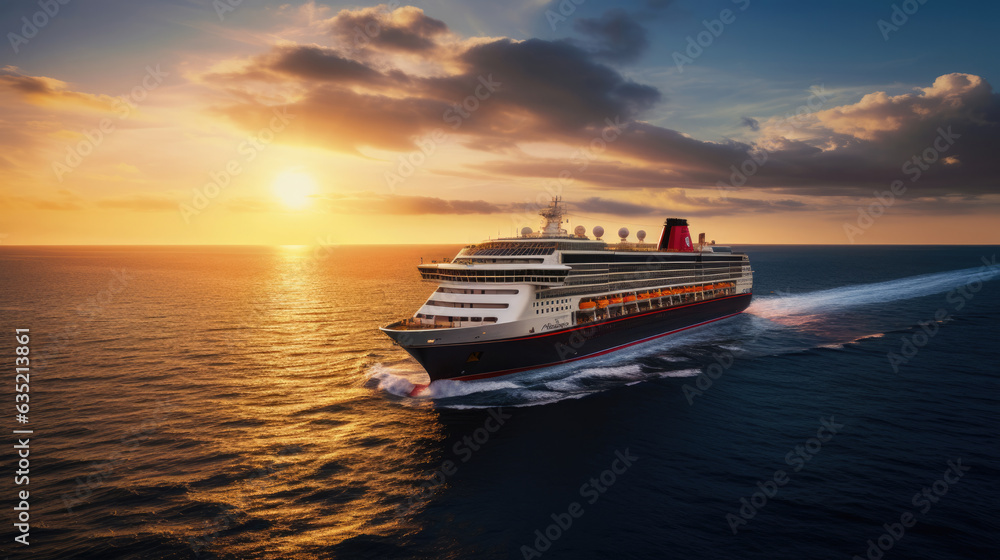 Cruise ship sailing in the vast sea Cruise ship sailing in the vast sea