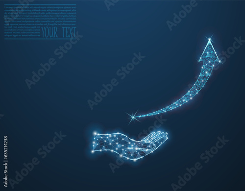 Business arrow up low poly wireframe. Return on the investment chart increases. target on blue dark background. Vision for sustained financial growth. Vector illustration fantastic digital.