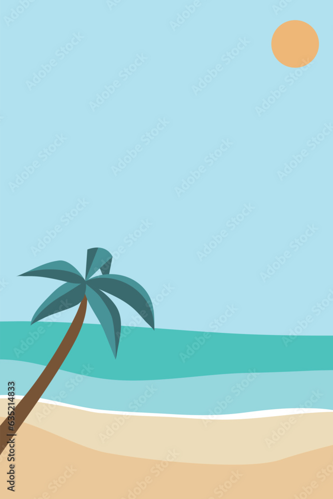 Beach summer party invitation with sun ,sea , palm and sky. Beach background vector illustration.