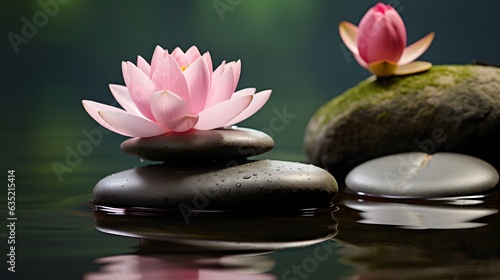 Lotus Serenity Among Stacked Pebbles, Zen, AI Generated