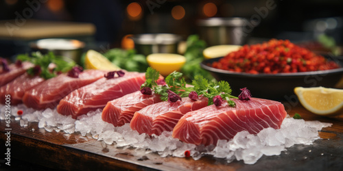 tuna sashimi, black background, stock photo