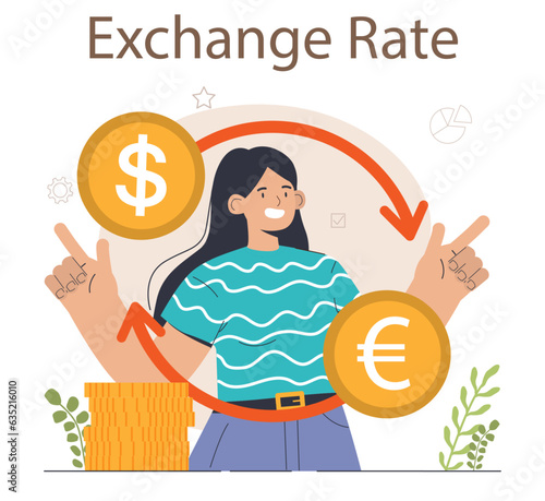 Exchange rate. Global financial system. Business character making financial