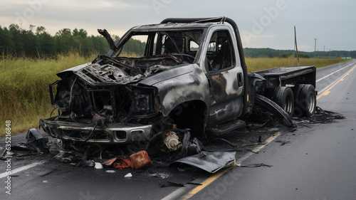 Photos of damaged cars after an accident on the highway