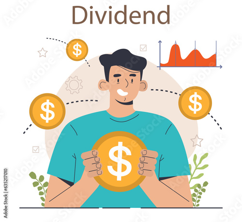 Dividend. Profit of a company paid to shareholders. Character investing photo