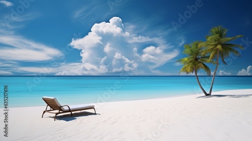 Beach with palm trees and beach chair 