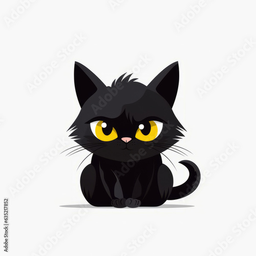 A cute black cat with captivating yellow eyes sitting gracefully