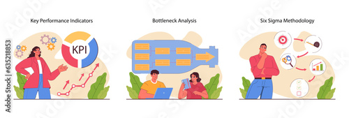 Business processes optimization set. Productive employee with efficient