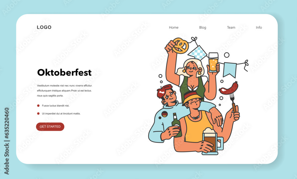 Fototapeta premium Oktoberfest festival web banner or landing page. Cheerful