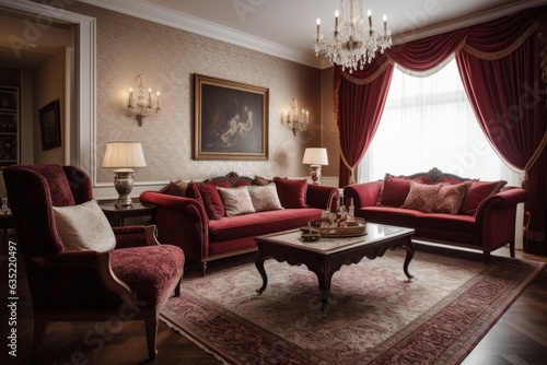 classic living room interior design  red  luxury  old