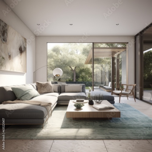 modern contemporary living room, comfy, bright, daylight, interior design, 3d rendering