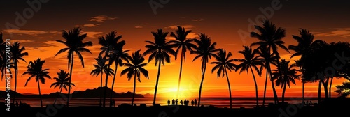 Silhouettes of palm trees on the beach at sunset. Vector illustration