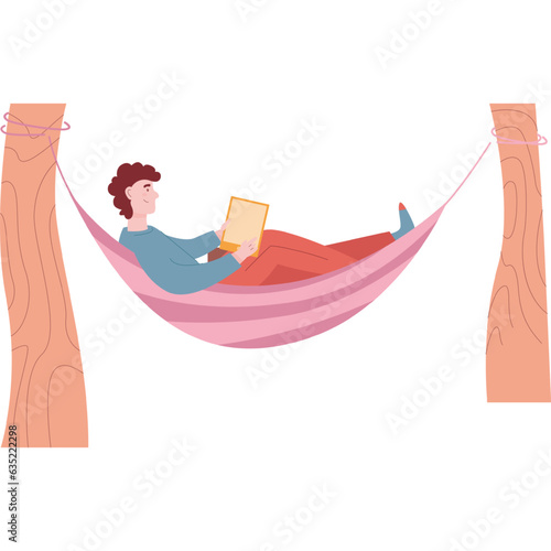 Man using laptop mobile tablet lying in hammock