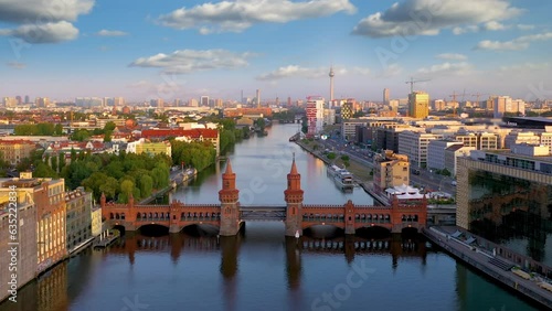 Berlin skyline aerial view drone footage, Berlin germany panoramic view cityscape downtown.