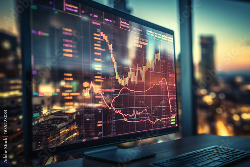 Colorful digital display shows financial amidst a graph, merging data and aesthetics Generative AI