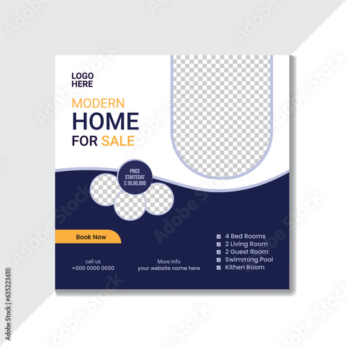 Real Estate Modern House Sale Social Media Instagram Post Design Template Vector