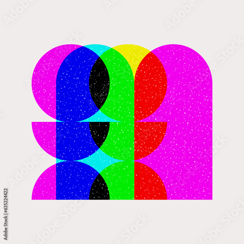 Risograph style composition. Abstract elements with overlapping colors.