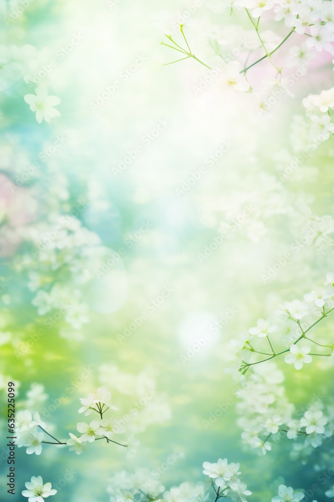 blurred spring or summer season abstract nature background with lots of bokeh and a bright center spotlight. ai generative.