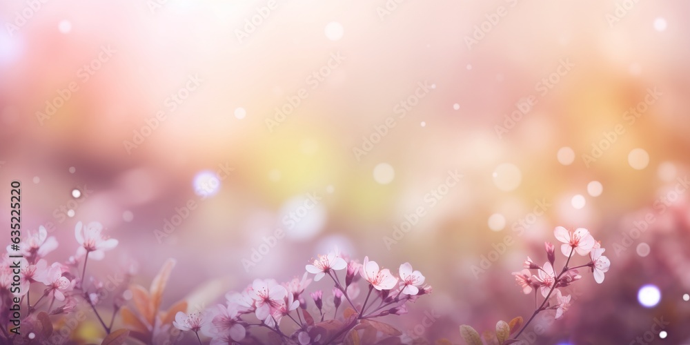 blurred spring or summer season abstract nature background with lots of bokeh and a bright center spotlight. ai generative.