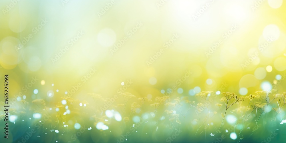 blurred spring or summer season abstract nature background with lots of bokeh and a bright center spotlight. ai generative.