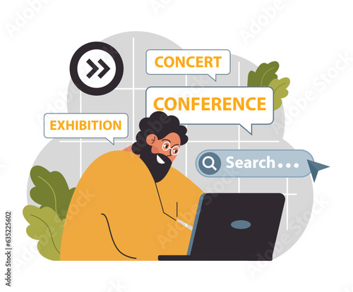 Virtual event. Online exhibition, concert or conference. Remote education