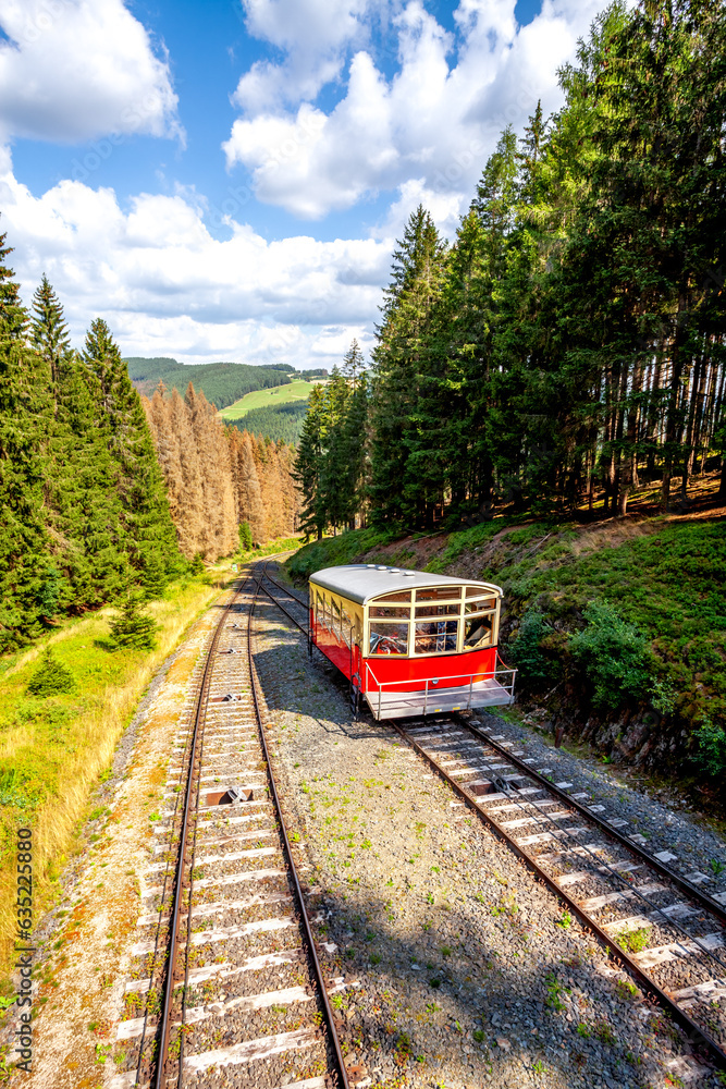 Naklejka premium Oberweißer Bergbahn Schwarzatalbahn, Cursdorf, Thüringen, Deutschland