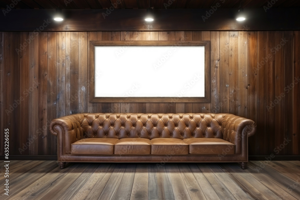 empty blank frame with brown leather couch in front empty blank frame with brown leather couch in front