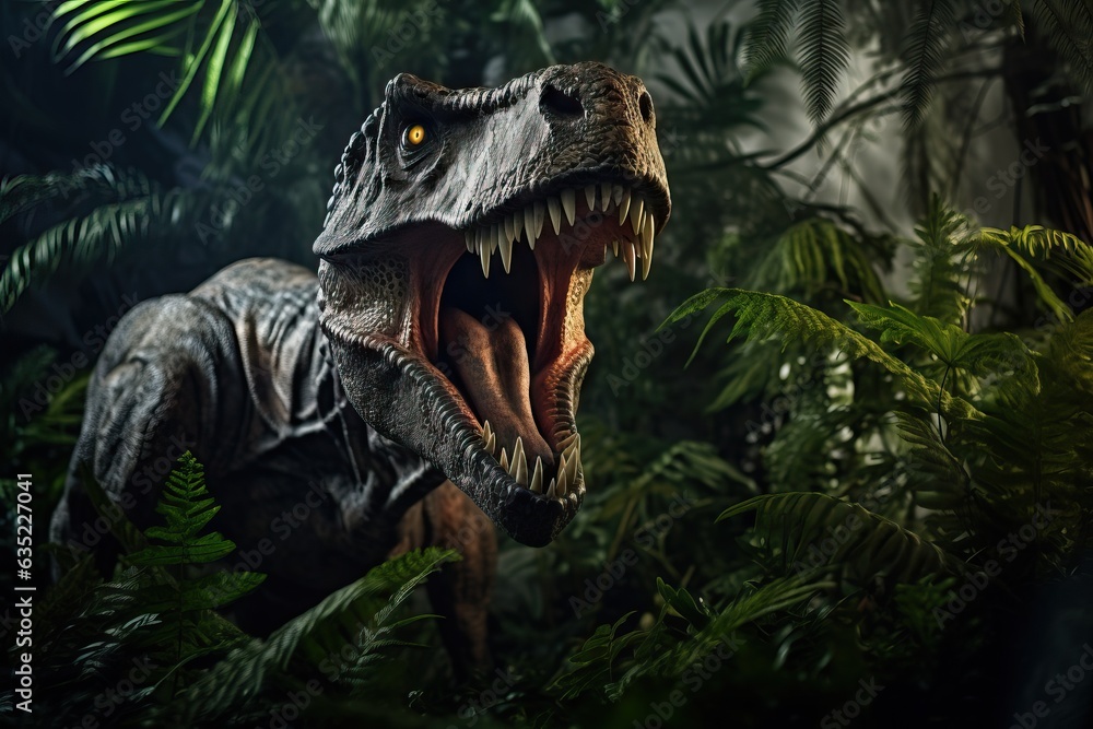Fototapeta premium Dinosaur, Tyrannosaurus Rex in the jungle