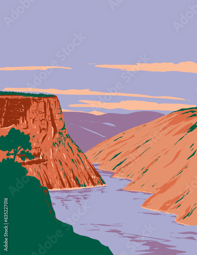 Leinwand Poster WPA poster art of Flaming Gorge National Recreation Area in Wyoming and Utah United States of America done in works project administration or Art Deco style