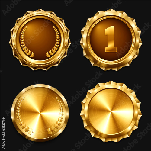 Gold medals. Metallic winner award. Vector illustration.